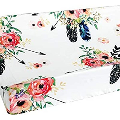 Baby Girl Floral Crib Bedding Floral Changing Pad Cover (Feather)