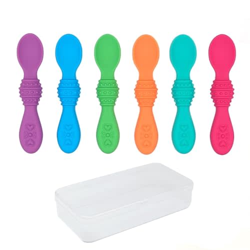 Elk and Friends Silicone Baby Spoons | Travel Case Included | First Stage Infant Toddler Spoon | Baby Led Weaning Stage | Dishwasher Safe