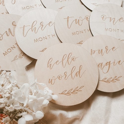Etched Wooden Baby Milestone Collection - Set of 14 - 10cm