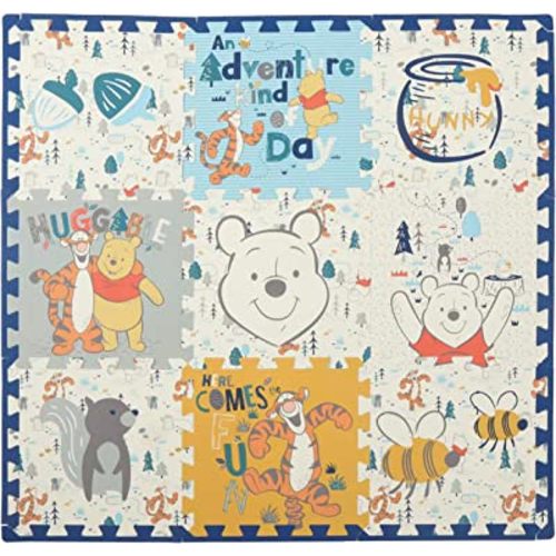 Disney Winnie The Pooh EVA Foam Mat, Winter Prairie Interlocking EVA Foam Flooring Tiles, Yellow, 36 x 36 Inches