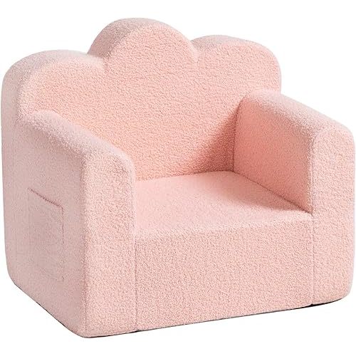 Tiita Kids Couch Sherpa Toddler Chair, Cloud-Like Comfy Kids Sofa Toddler Reading Chair with Washable Cover Carrying Handle, Convertible Children Sofa Chair for Girls and Boys