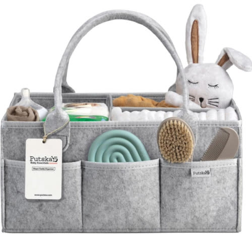 PUTSKA Nursery Storage Basket for Baby Shower Gifts - Baby Diaper Caddy Organizer for Diaper Station, Newborn Essentials, Baby Registry Must-Have for Boy or Girl