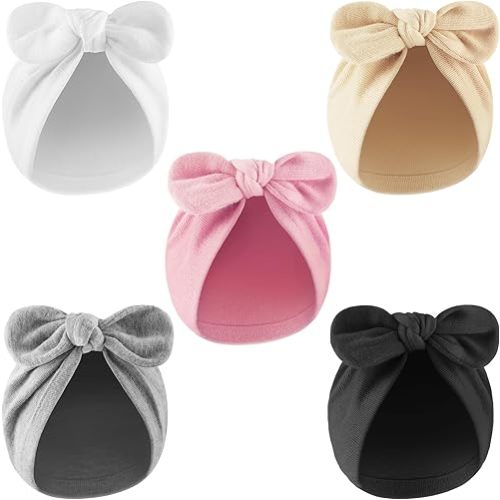 Newborn Baby Girl Hats with Bow Cotton Toddler Infant Beanie Cap Newborn Hospital Hats for Baby Girl Kid 0-12 Months