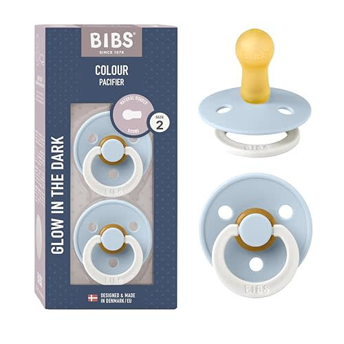 BIBS Pacifiers | Natural Rubber Baby Pacifier | Set of 2 BPA-Free Soothers | Made in Denmark | Baby Blue Night | Size 6-18 Months