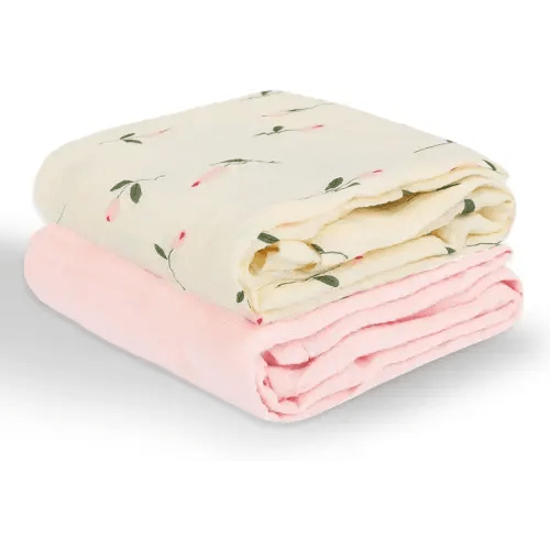 Muslin Swaddle Blankets for Newborns, 2 Pack Large 40 x 40 Inches, 100% Cotton Receiving Blankets, Soft and Breathable Baby Swaddles, Baby Essentials for Girls, Shower Gift, Floral and Pink