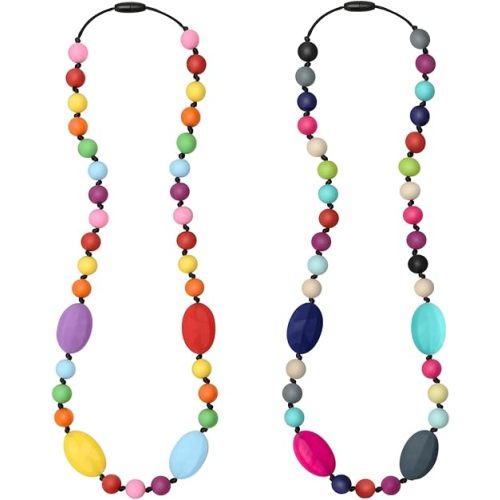 Chew Necklaces for Sensory Kids 2 Pack, Baby Silicone Teething Necklace, Nursing Necklace Breastfeeding Teether Toys, BPA Free, Freezable, Dishwasher and Refrigerator Safe