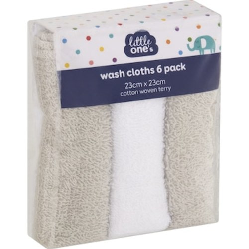 Little One's Baby Wash Cloths Assorted 6 pack | Woolworths