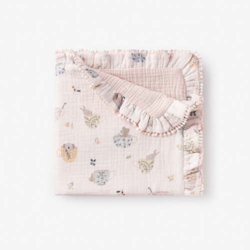 Tea Party Organic Muslin Security Blanket PINK / 20X20