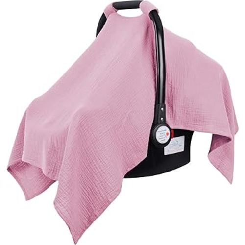 Metplus Muslin Car Seat Cover for Babies - Carseat Stroller Cover Infant Stroller Covers for Boys and Girls, Breathable & Lightweight, Fits Most Strollers & Baby Car Seats
