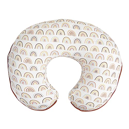 Boppy Nursing Pillow Cover –Organic Cotton Fabric | Spiced Rainbow & Solid Rust Clay Side | Fits Bare Naked | Original & Luxe Breastfeeding Pillow | Awake Time Only