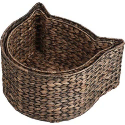 Cat-Shaped Hand Woven Nesting Toy Organizer Baskets - Brown