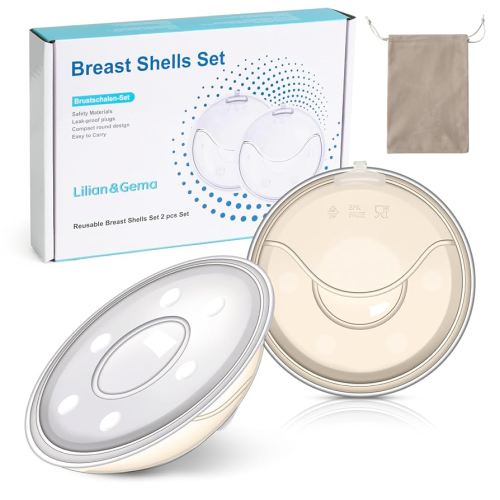 Lilian&Gema Milk Collector Catcher for Breastmilk - 2 Pcs Silicone Breast Pad Nursing Cup Milk Saver for Nursing Moms, Protect Sore Nipples, Extra-Soft and Reusable for Breastfeeding Beige