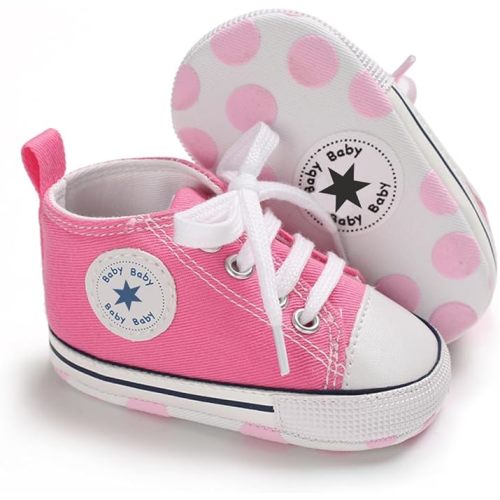 Unisex Baby Boys Girls Shoes, Newborn Infant Non-Slip Canvas Denim High Top Sneakers, Toddler First Walkers Shoes