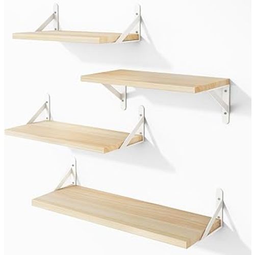 YGEOMER Floating Shelves for Wall, Different Sizes Natural Wood Wall Shelves for Living Room, Bathroom, Bedroom, Kitchen, Home Decor (Set of 4)