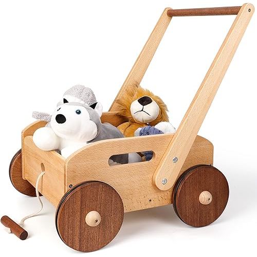 Wooden Baby Walker, Adjustable Speed Push Toys for Babies Learning to Walk, Natural Wood Push and Pull Learning Walking Educational Toys Birthday Toy for Toddler 1 2 3(Patent Protection)