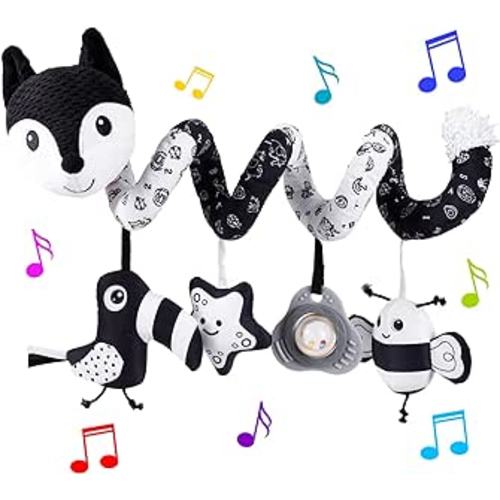 Amazon.com: HILENBO Car Seat Toys, Infant Baby Black Fox Spiral Plush Activity Hanging Toys for Car Seat Stroller Bar Crib Bassinet Mobile with Music Box BB Squeaker and Rattles(Black) : Toys & Games