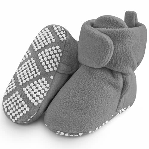 Pro Goleem Fleece Baby Booties, Warm Cozy Baby Slippers, Stay On Sock Shoes, Easy to Put on, Unisex Baby Gifts, Soft Non-Slip Adjustable Newborn Boots for Boys and Girls