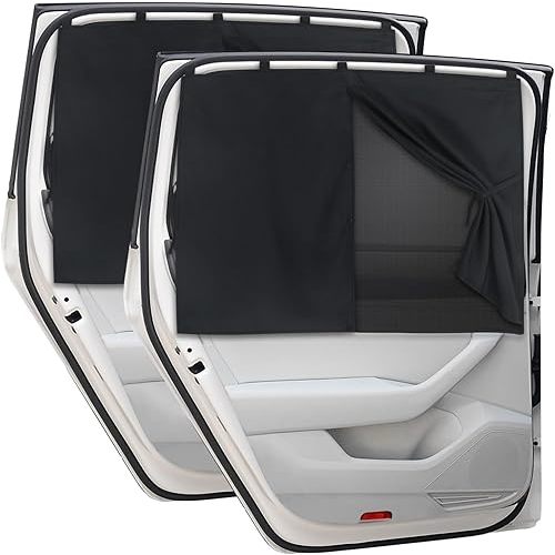 Car Window Shades, 2 PCS Magnetic Double Layer Car Sun Shade for Side Windows Full Shade/Half Shade Options Black Car Window Curtain for Baby (Black-2pcs)