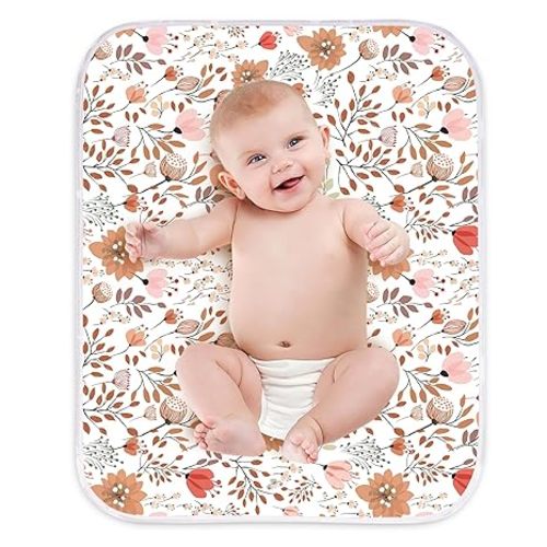 Diaper Changing Pads for Baby, Flower Change Mat, 3Layers Waterproof Change Pad Foldable Absorbent Mats for Women, Reusable Incontinence Underpads for Patient 24''x30''