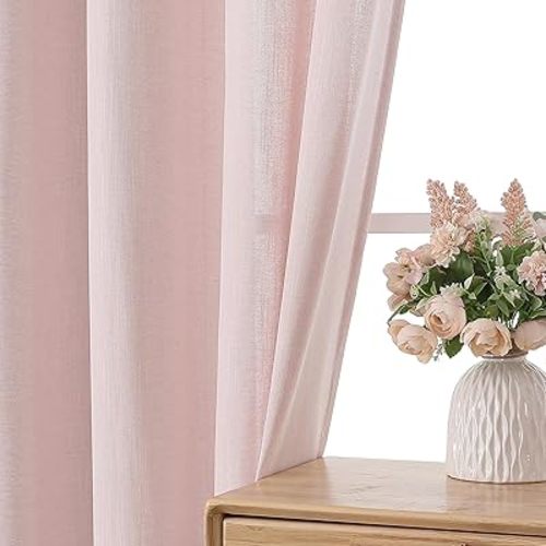 Living Room Curtains 84 Inch Length 2 Panels Set Soft Window Drapes for Bedroom Light Filtering Privacy Grommet Curtains Semi Sheer Thick Textured Window Treatment for Nursery Blush Pink