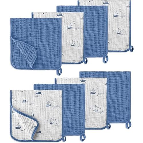 Muslin Burp Cloths, 100% Cotton – 6 Layers Super Soft Absorbent & Breathable, Burp Cloth Baby Boy and Burp Cloth Baby Girl, 20"x10", Newborn Essentials - Pack of 8