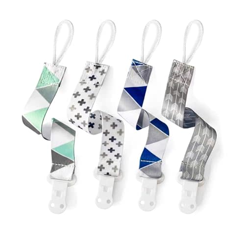 PandaEar Baby Pacifier Clips Solid Color, 4 Pack Universal Holder Leash for Boys and Girls, Teething Toys Teethers (Neutral)