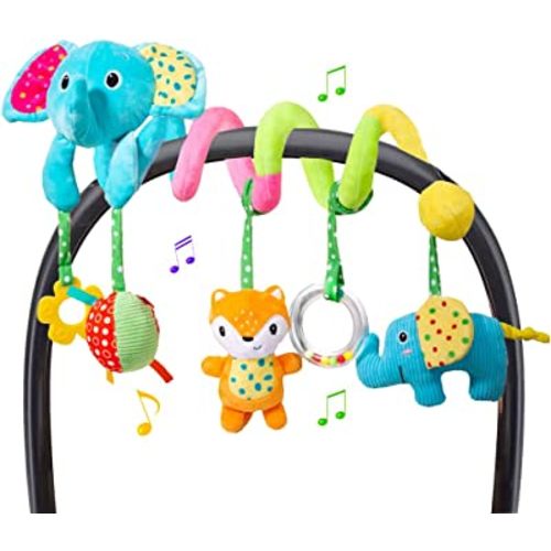 Car Seat Toys, Infant Spiral Plush Hanging Toys for Car Seat Stroller Crib Bassinet Mobile with BB Squeaker Rattles, Baby Toy for 0 3 6 12 Months