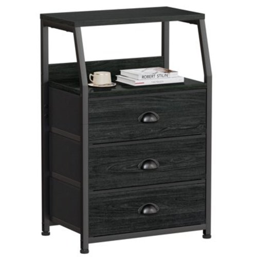 Furnulem 3-Drawer Nightstand, Fabric Dresser, Black Oak