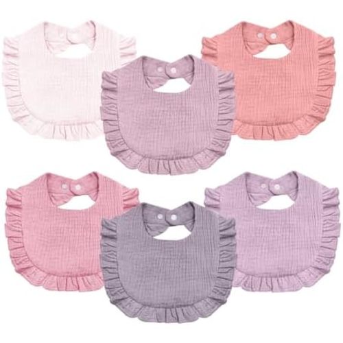 Baby Muslin Bibs,6 Pcs Drool Bandana Bibs for Baby Girl Drooling and Teething,Soft and Absorbent Cotton for Newborn