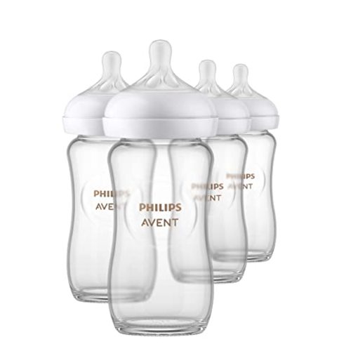 Philips AVENT Glass Natural Baby Bottle with Natural Response Nipple, Clear, 8oz, 4pk, SCY913/04