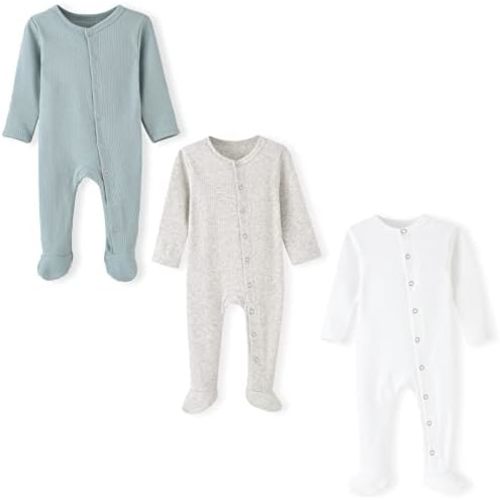 ACESTAR Newborn Baby Footed Pajamas with Mitten Cuffs - Cotton Snap-Up Baby Sleepers for Sleep and Play Footies 0-12 Months