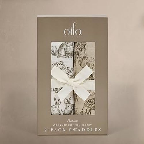 Oilo Premium Muslin Swaddle Blanket Set, Breathable 100% Organic Cotton 4-Way Muslin, Soft Large Receiving Blanket (46" x 46"), 2-Pack, Heirloom Organic Collection, Vintage Safari & Woodland