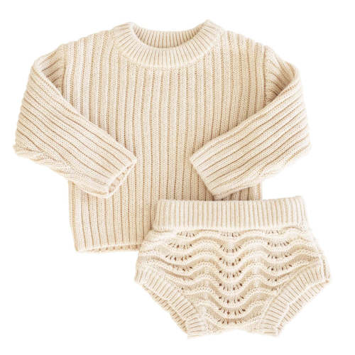 Knit Sweater & Lace Bloomer Set | Linen