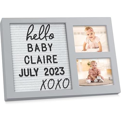 Nursery Picture Frame with Felt Letter Board - Baby Keepsake Frame for Ultrasound Photo & Birth Announcement, Boys & Girls Gender Reveal Gifts, Cute Baby Shower Gifts for New Mom (Cloud Gray)