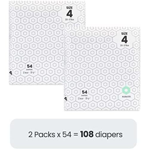 PARASOL Clear+Dry Disposable Diapers | RashShield Protection, Leakproof Design, Hypoallergenic Diaper Set | Size 4 (20-37 lbs) 108 Count