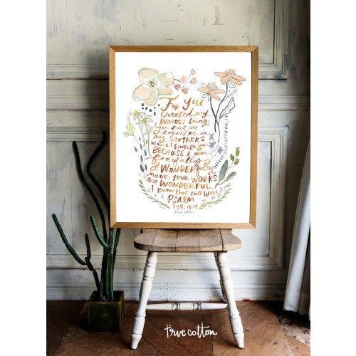 Psalm 139 Wonderfully Made Watercolor Nursery Floral Art PRINT