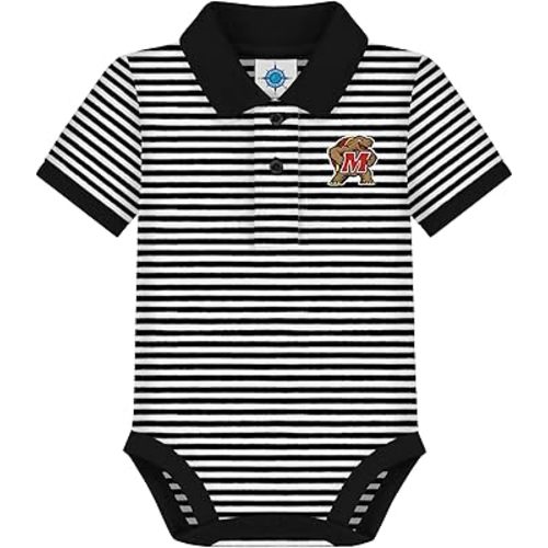 Creative Knitwear College Baby Striped Polo Bodysuit - Team Logo, Multiple Colors, for Boys & Girls (0-12 Months)
