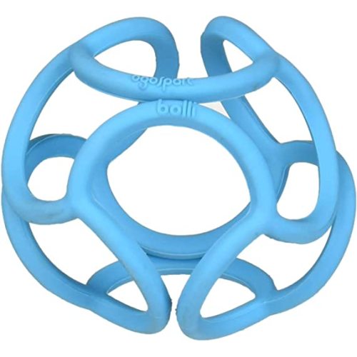 OgoBolli Teething Ring Tactile Sensory Ball Toy for Babies & Kids - Stretchy, Soft Non-Toxic Silicone - Ages 3 Months and up - Blue