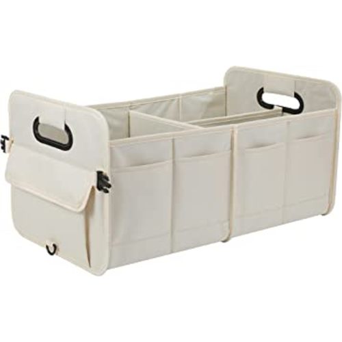 Car Trunk Organizer Car Storage Organizer Collapsible Multi Compartment Car Organizer Adjustable Straps Car Organizer for SUV(Beige)