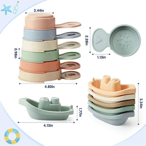 Bath Toys Floating Boats with Bathing Spoon, 11 PCS Bathtub Mold Free Bath Toy for Babies Water Table Toys Toddler Birthday Gift for Preschool Boys/Girls - Mold Free 11 PCS
