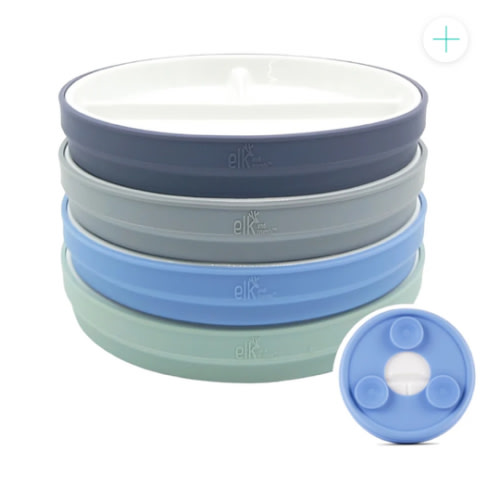 6.7"/16cm Porcelain White Divided Plates with Silicone Suction Sleeves
