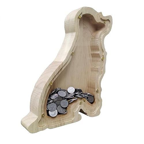 Wood Dog Piggy Bank, Savings Piggy Bank for Kids, Cute Money Bank Coin Keepsake for Boys and Girls, Makes a Perfect Unique Gift for Dog Lovers 5.91"w x 7.09"h x 1.1"d 15553-DOG-NEW-NF
