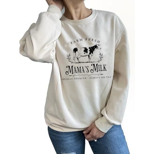 Women Nursing Sweatshirts for Breastfeeding Zip Nursing Friendly Maternity Sweater Mama's Daily Farm Fresh Milk Pullover Tops