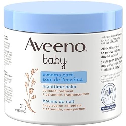 Aveeno Baby Eczema Care Nighttime Balm - With Soothing Colloidal Oatmeal & Ceramide for Dry, Itchy Skin - Gentle Bedtime Eczema Care product Helps Strengthen Natural Moisture Barrier - Fragrance-Free 311g