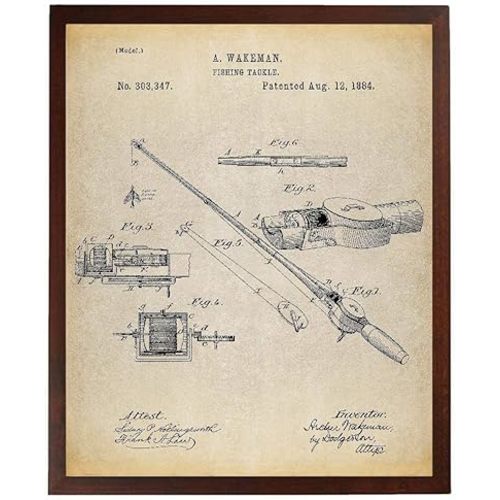 Fishing Rod and Reel 1884 Patent Poster Art Print Vintage Fishing Fisherman Gift Lake House Decor Cabin Art TNP164