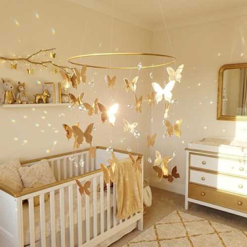 Gold Butterfly Baby Mobile, Crystal Mobile, Baby Girl Mobile, Butterfly Crib Mobile, Butterfly Nursery Decor, Whimsical Mobile, Suncather