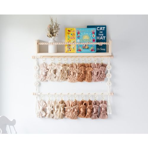 Headband and Bow Holder Shelf Bundle, Cascading 2 Rod Holder with Macrame, Girl Nursery Decor, Baby Shower Gift