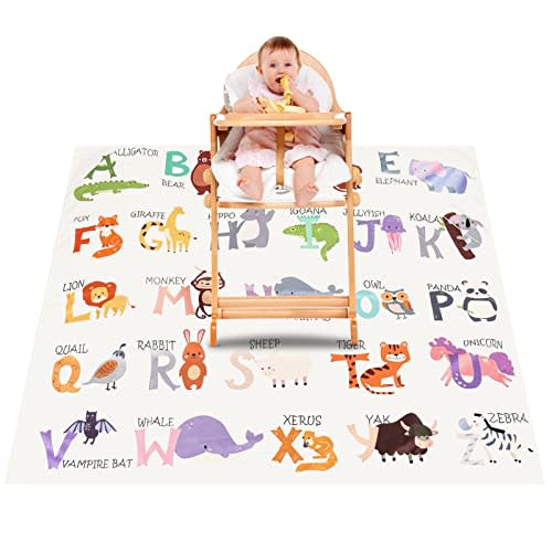 Splat Mat for Under High Chair, 51" SI Anti-Slip Waterproof Multipurpose Splash Mat, Washable High Chair Mat Floor Protection Table Cloth Portable Picnic Play Mat with Early Education Pattern