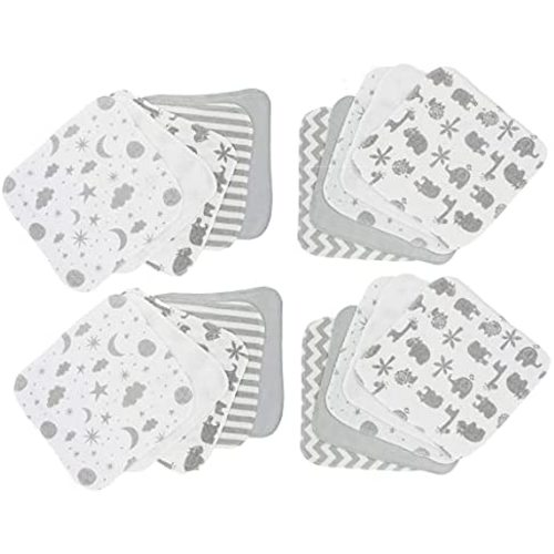 Spasilk Washcloth Wipes Set for Newborn Boys and Girls, Soft Terry Washcloth Set, Pack of 20, Gray Celestial