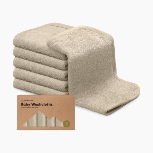 KeaBabies Deluxe Baby Bamboo Viscose Washcloths (6 Pack) - Earth Brown, 6